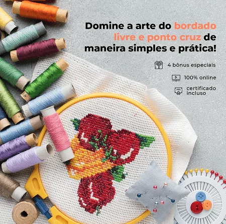 Nosso Curso Completo bordado pontos cruz do básicos a designs complexos, Mesmo sendo um iniciantes ou não, terá as habilidades necessárias para criar obras-primas incríveis